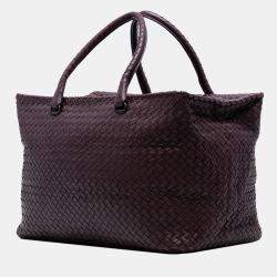Pre Owned Bottega Veneta Burgundy Large Nappa Intrecciato Brick Tote
