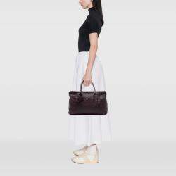 Pre Owned Bottega Veneta Burgundy Large Nappa Intrecciato Brick Tote