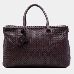 Pre Owned Bottega Veneta Burgundy Large Nappa Intrecciato Brick Tote