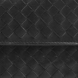 Pre Owned Bottega Veneta Black Intrecciato Leather Trifold Flap Wallet