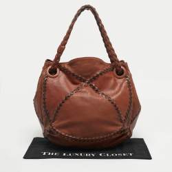 Pre Owned Bottega Veneta Two Tone Brown Woven Leather Shoulder Bag