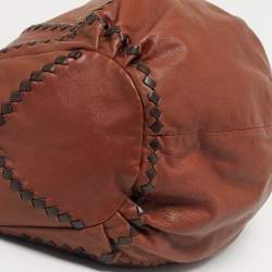 Pre Owned Bottega Veneta Two Tone Brown Woven Leather Shoulder Bag