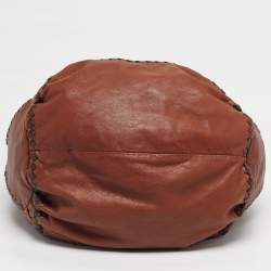Pre Owned Bottega Veneta Two Tone Brown Woven Leather Shoulder Bag