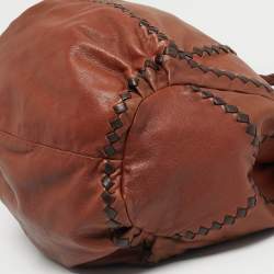 Pre Owned Bottega Veneta Two Tone Brown Woven Leather Shoulder Bag
