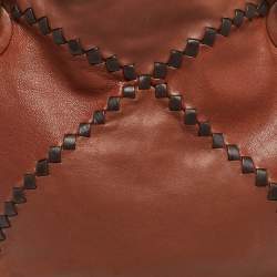 Pre Owned Bottega Veneta Two Tone Brown Woven Leather Shoulder Bag