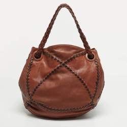 Pre Owned Bottega Veneta Two Tone Brown Woven Leather Shoulder Bag