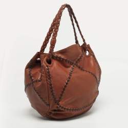 Pre Owned Bottega Veneta Two Tone Brown Woven Leather Shoulder Bag