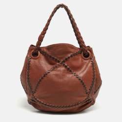 Pre Owned Bottega Veneta Two Tone Brown Woven Leather Shoulder Bag