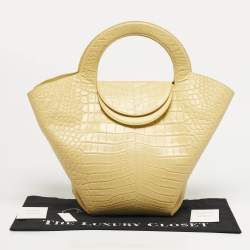 Pre Owned Bottega Veneta Yellow Crocodile Embossed Leather Doll Tote