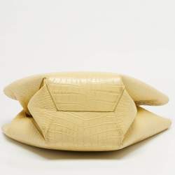 Pre Owned Bottega Veneta Yellow Crocodile Embossed Leather Doll Tote