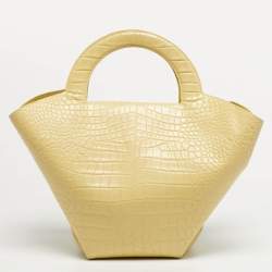 Pre Owned Bottega Veneta Yellow Crocodile Embossed Leather Doll Tote