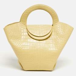 Pre Owned Bottega Veneta Yellow Crocodile Embossed Leather Doll Tote