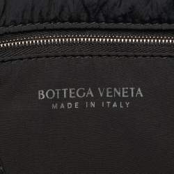 Pre Owned Bottega Veneta Black Intreccio Nylon Medium Cassette Shoulder Bag