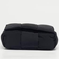 Pre Owned Bottega Veneta Black Intreccio Nylon Medium Cassette Shoulder Bag