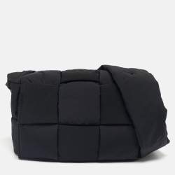 Pre Owned Bottega Veneta Black Intreccio Nylon Medium Cassette Shoulder Bag
