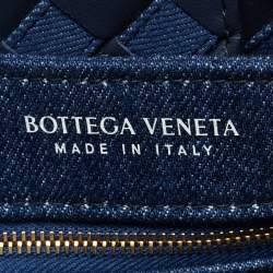 Pre Owned Bottega Veneta Navy Blue Intrecciato Leather and Denim Medium Andiamo Bag