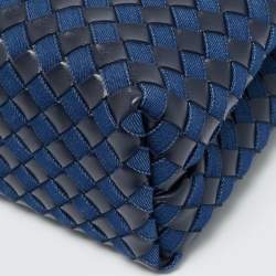 Pre Owned Bottega Veneta Navy Blue Intrecciato Leather and Denim Medium Andiamo Bag