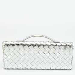 Pre Owned حقيبة كلتش بوتيغا فينيتا أنديامو متوسطة جلد إنتريشياتو عنابية