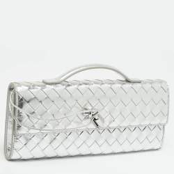 Pre Owned حقيبة كلتش بوتيغا فينيتا أنديامو متوسطة جلد إنتريشياتو عنابية