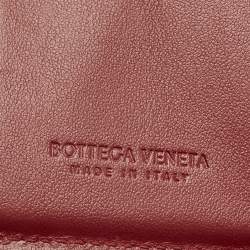 Pre Owned Bottega Veneta Red Maxi Intrecciato Leather Trifold Wallet