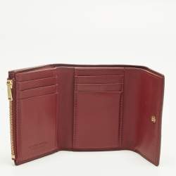 Pre Owned Bottega Veneta Red Maxi Intrecciato Leather Trifold Wallet