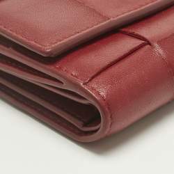 Pre Owned Bottega Veneta Red Maxi Intrecciato Leather Trifold Wallet