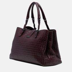 Pre Owned Bottega Veneta Burgundy Medium Nappa Intrecciato Roma Tote