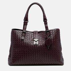 Pre Owned Bottega Veneta Burgundy Medium Nappa Intrecciato Roma Tote