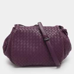 Pre Owned Bottega Veneta Purple Intrecciato Leather Drawstring Crossbody Bag