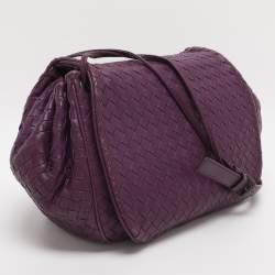 Pre Owned Bottega Veneta Purple Intrecciato Leather Drawstring Crossbody Bag