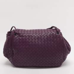 Pre Owned Bottega Veneta Purple Intrecciato Leather Drawstring Crossbody Bag