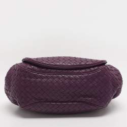 Pre Owned Bottega Veneta Purple Intrecciato Leather Drawstring Crossbody Bag