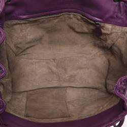 Pre Owned Bottega Veneta Purple Intrecciato Leather Drawstring Crossbody Bag
