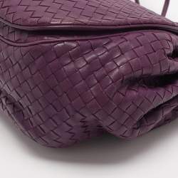 Pre Owned Bottega Veneta Purple Intrecciato Leather Drawstring Crossbody Bag