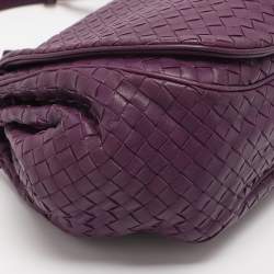 Pre Owned Bottega Veneta Purple Intrecciato Leather Drawstring Crossbody Bag