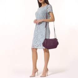 Pre Owned Bottega Veneta Purple Intrecciato Leather Drawstring Crossbody Bag
