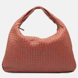 Pre Owned Bottega Veneta Red Medium Nappa Intrecciato Veneta Hobo