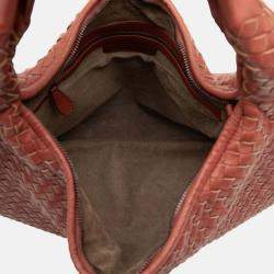 Pre Owned Bottega Veneta Red Medium Nappa Intrecciato Veneta Hobo