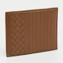 Pre Owned Bottega Veneta Brown Intrecciato Leather Card Case