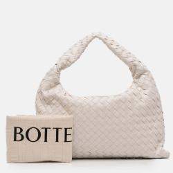Pre Owned Bottega Veneta White Small Calfskin Intrecciato Hop Hobo