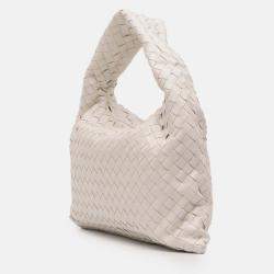 Pre Owned Bottega Veneta White Small Calfskin Intrecciato Hop Hobo