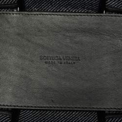 Pre Owned Bottega Veneta Black/Navy Blue Intreccio Tweed Small Arco Tote