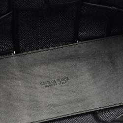 Pre Owned Bottega Veneta Black/Navy Blue Intreccio Tweed Small Arco Tote