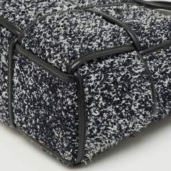 Pre Owned Bottega Veneta Black/Navy Blue Intreccio Tweed Small Arco Tote