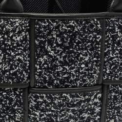 Pre Owned Bottega Veneta Black/Navy Blue Intreccio Tweed Small Arco Tote