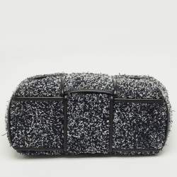 Pre Owned Bottega Veneta Black/Navy Blue Intreccio Tweed Small Arco Tote