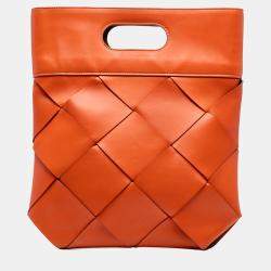 Pre Owned Bottega Veneta Orange Small French Calfskin Slip Tote