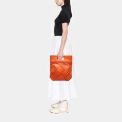 Pre Owned Bottega Veneta Orange Small French Calfskin Slip Tote