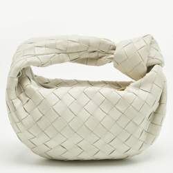 Pre Owned Bottega Veneta White Intrecciato Leather Mini Jodie Hobo