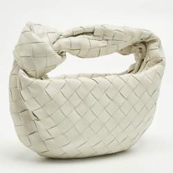 Pre Owned Bottega Veneta White Intrecciato Leather Mini Jodie Hobo